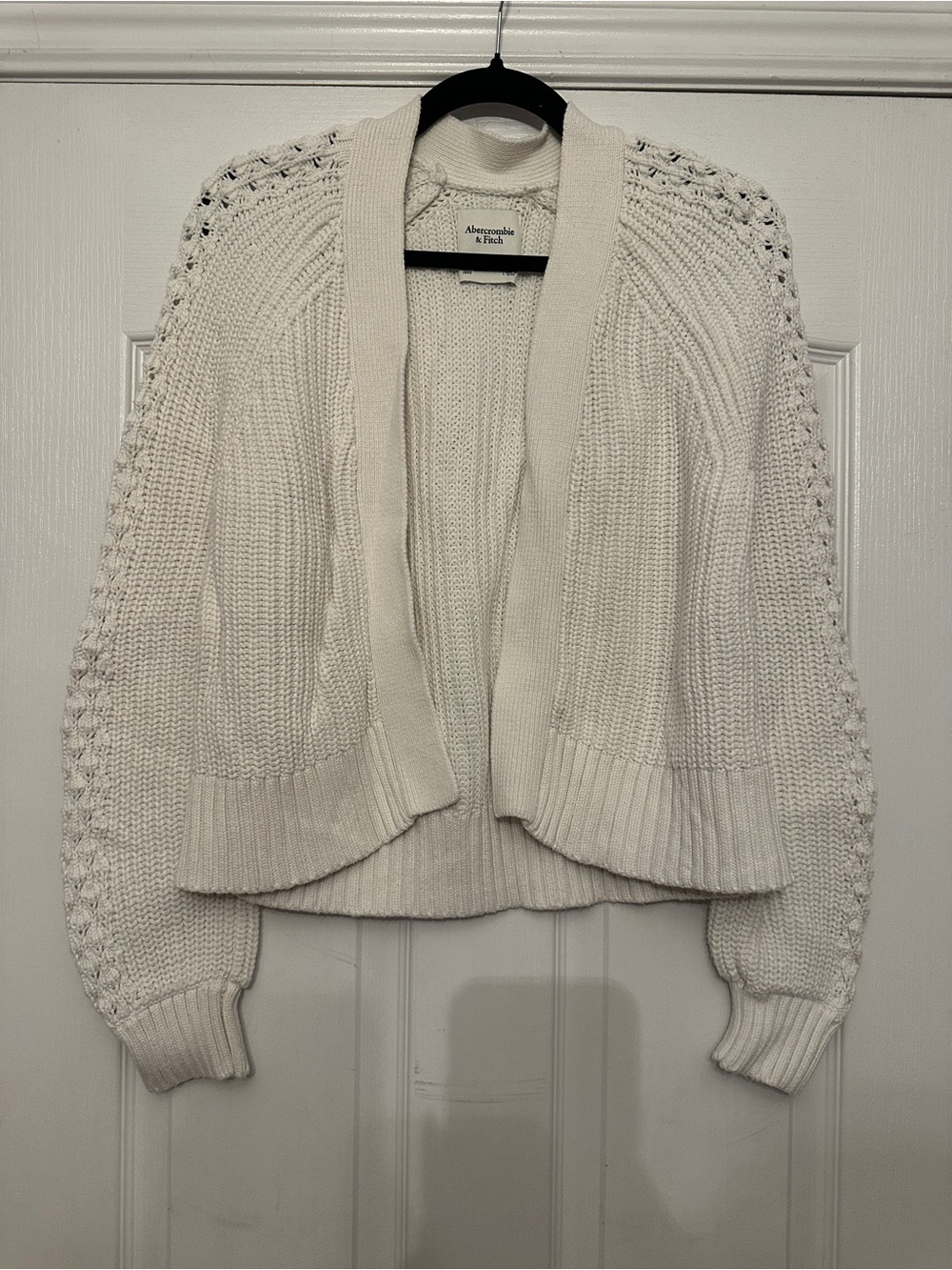 Abercrombie & Fitch Off-White Open-Front Knit Cardigan